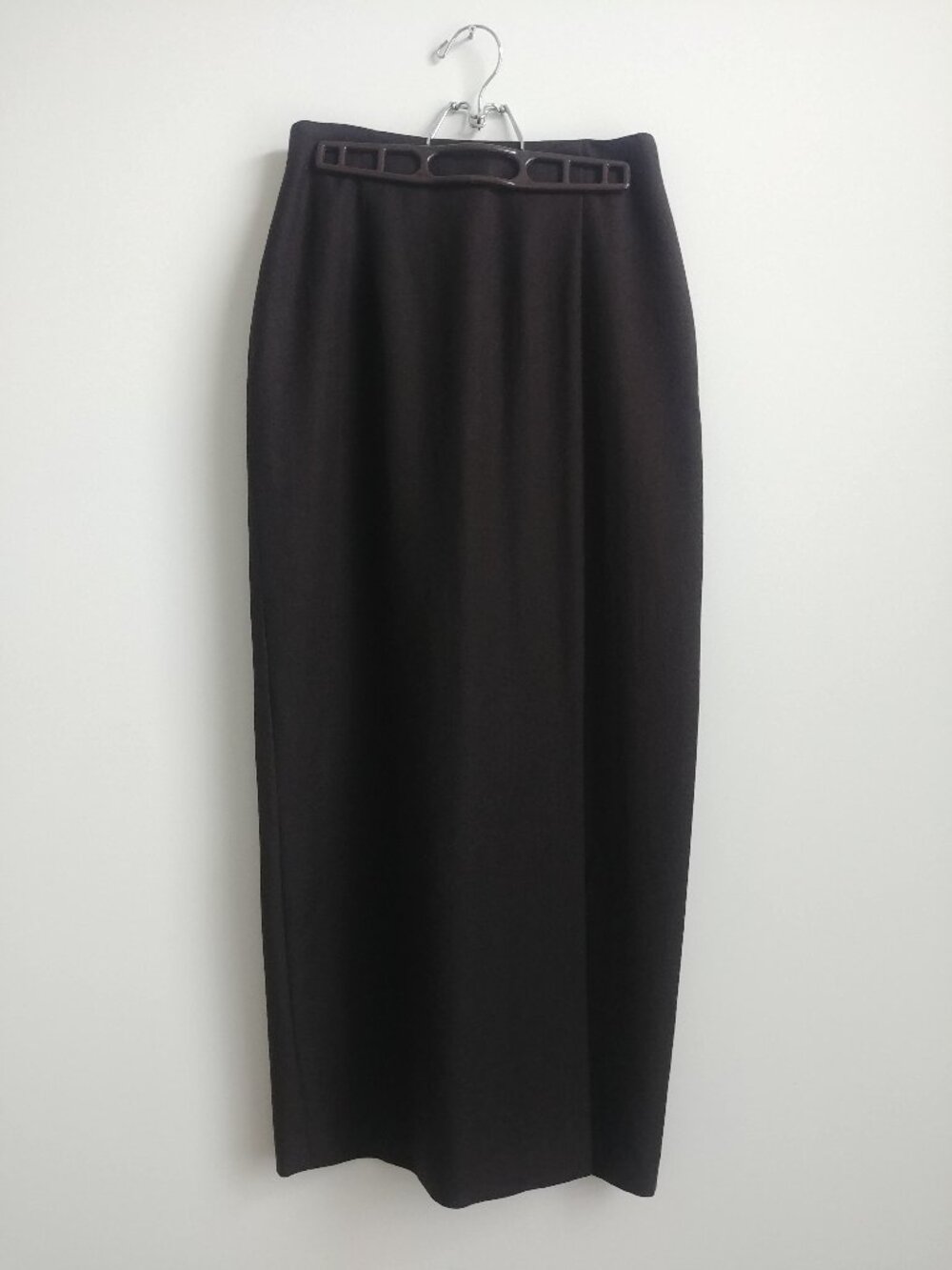 Vintage Jax 100% wool long dark brown maxi midi skirt long side slit siz…